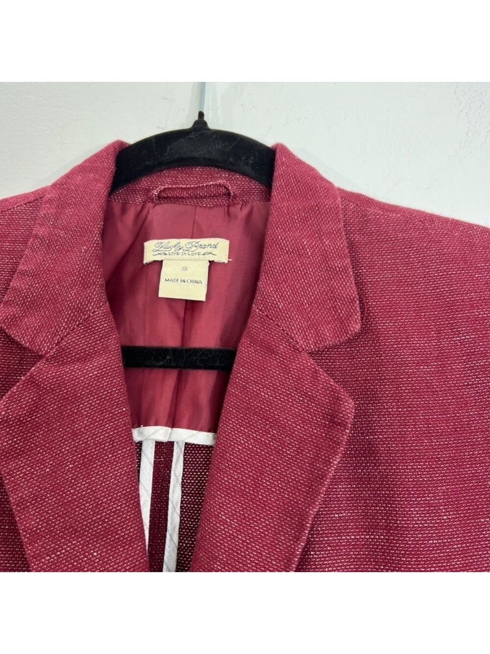 Lucky Brand burgundy linen blend 2 button roll sleeve unlined blazer jacket S - Picture 6 of 14